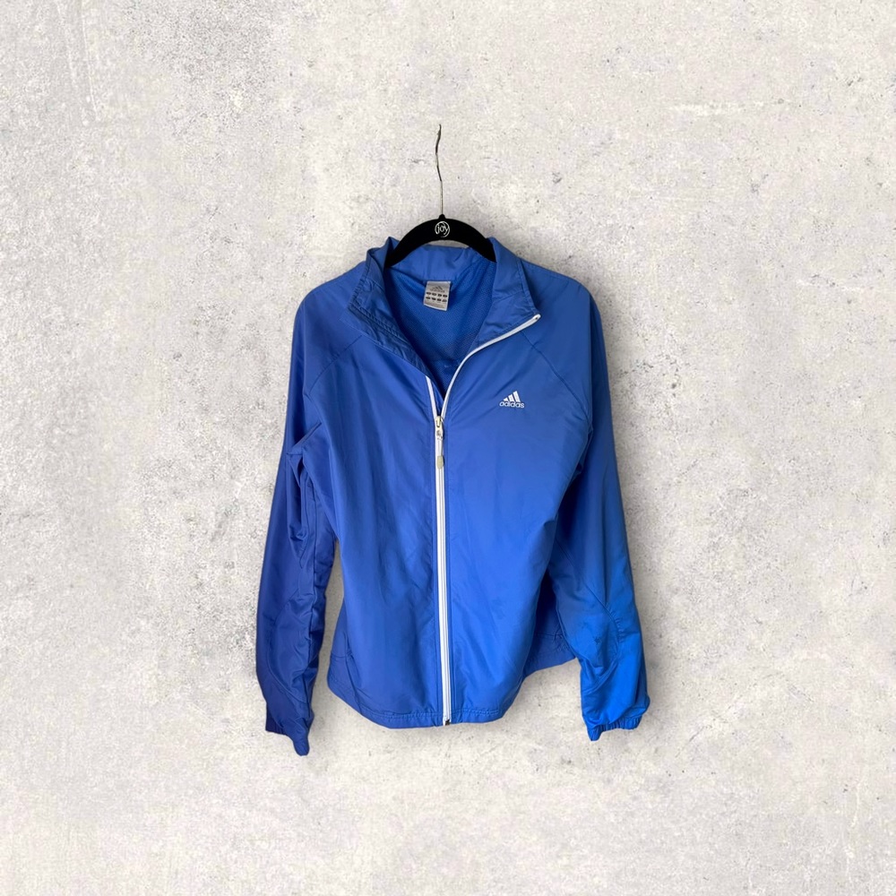 Adidas sky blue windbreaker with white accents